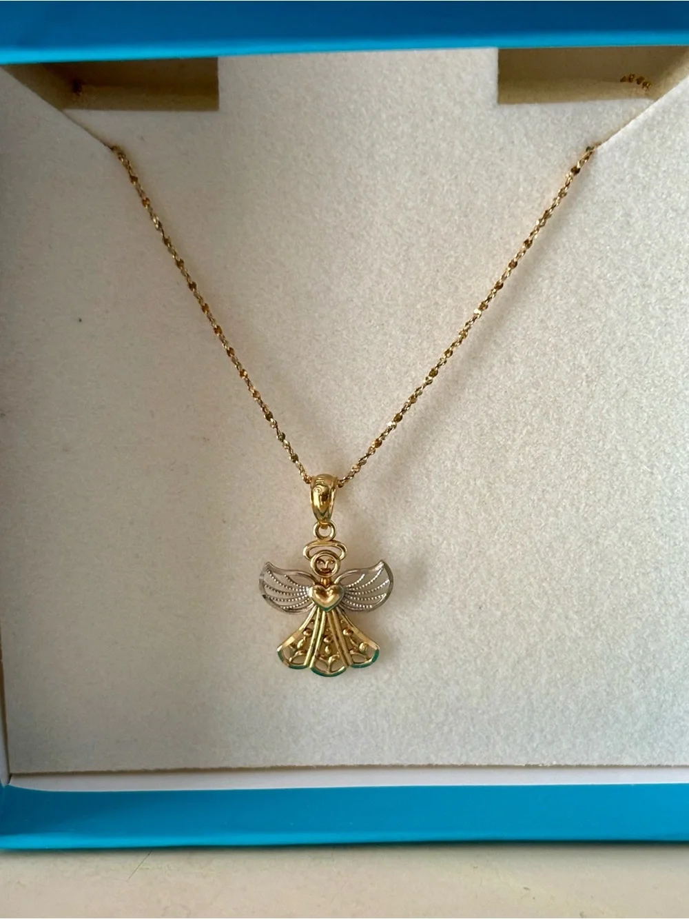 14K Italy 16” Child Gold Necklace with 10K Angel Pendant & Box